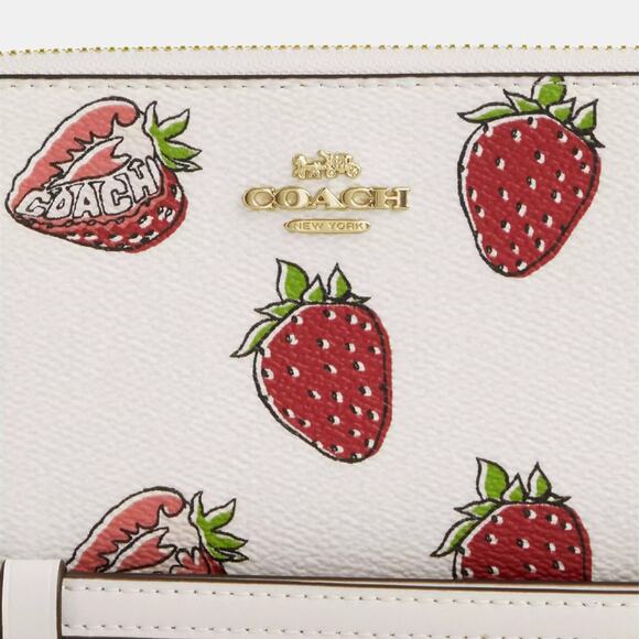 🍓Long Zip Around Wallet In Signature Canvas With Strawberry Print - Picture 4 of 8